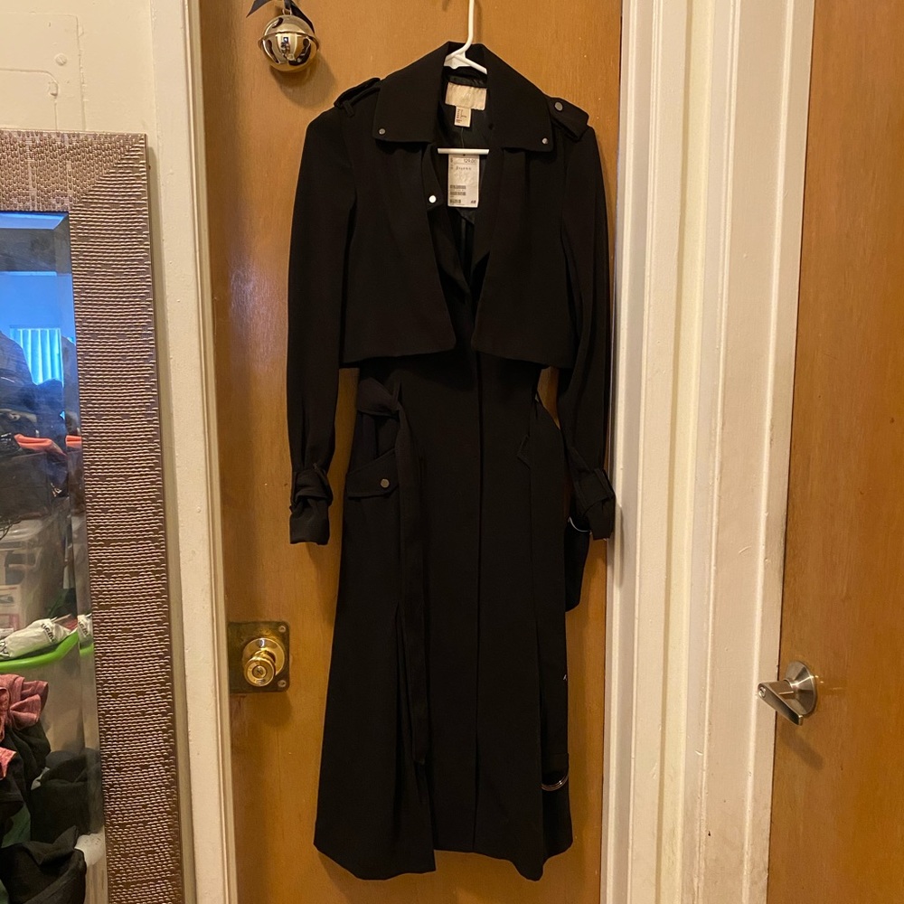 H&M black trench coat jacket rain sz2